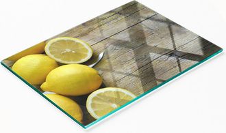 OEM Tabla De Cocina De Vidrio Templado Con Dibujos De Limones Sobre Madera, 80x52 Cm