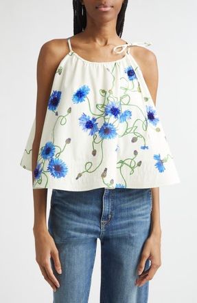 Stella McCartney Embellished Floral Print A-Line Halter Top in Cornflower at Nordstrom, Size 4 Us