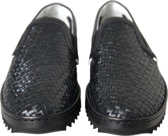 Dolce & Gabbana Black Woven Buffalo Leather Men Loafers Mens Shoes