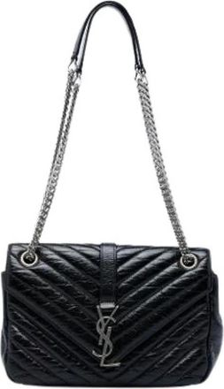 Saint Laurent Pre-owned Quilted Flap Shoulder Bag - Dames - Vintage Schoudertas - Zwart - ONE Size - Leer - Vintage