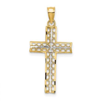 Diamond2Deal 14k Yellow Gold and White Rhodium Cross Charm Pendant