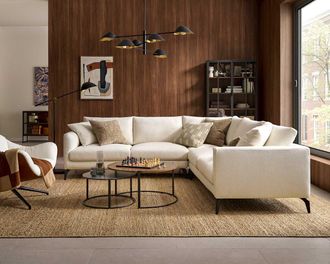 Castlery Lena Left Facing 2 Seater Sofa, Cream, Matte Black Legs, Spill-Resistant, Removable Covers for Women