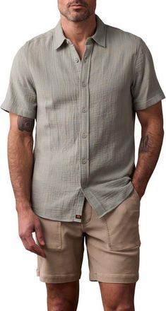The Normal Brand Kalo Cotton Gauze Short Sleeve Button-Up Shirt in Juniper at Nordstrom, Size Medium R