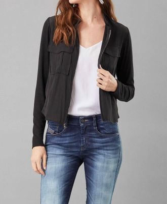 Lola & Sophie Lightweight Satin Utility Jacket In Black