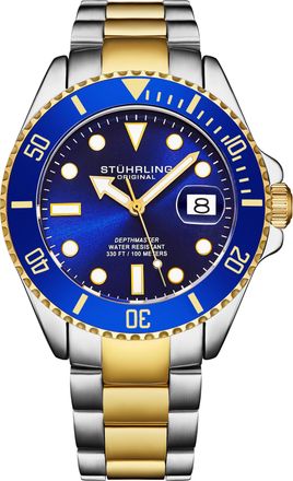 St&uuml;hrling Mens Depthmaster 4055 Swiss Quartz 40mm Dive Watch - Blue Stainless Steel - One Size