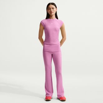 Nike Womens Nike Sportswear Chill Knit Mid-Rise Tight Ribbed Pants in Purple | IF0240-503