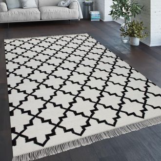 Paco Home Paco Home - Alfombra Sal&oacute;n Motivo Marroqu&iacute; Flecos Tejida A Mano Lana Algod&oacute;n Blanco 160x230 Cm