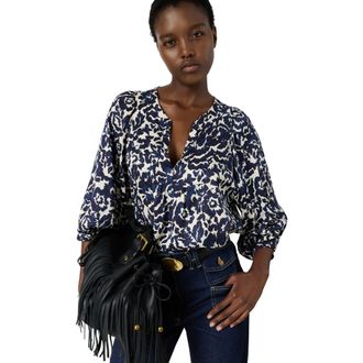 Gerard Darel Calina Floral V-Neck Blouse in Ink at Nordstrom, Size X-Large