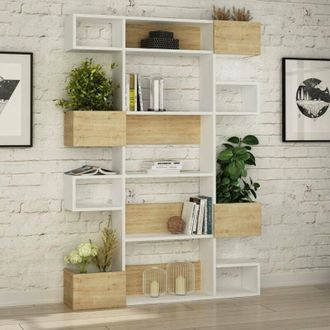 Dmora Dmora - Libreria Thetis, Scaffale da ufficio, Mobile portalibri, Biblioteca, 120x25h171 cm, Bianco e Rovere, con imballo rinforzato, con imballo