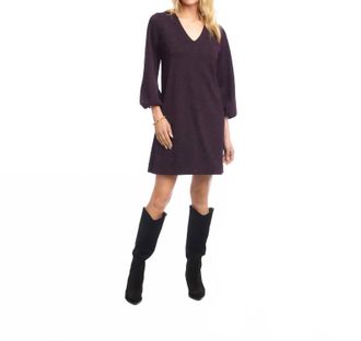 Karen Kane Blaise V-Neck Dress In Eggplant