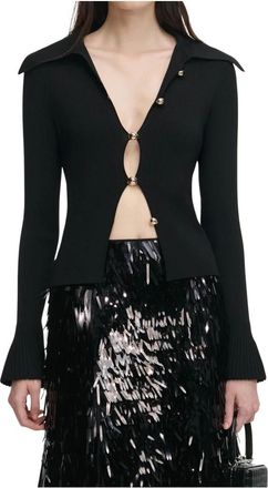 Self Portrait Geribbelde cardigan - Dames - Vesten - Zwart - S - Polyester - Truien & Vesten