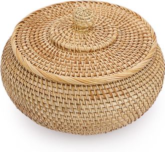 OEM Cesta De Almacenamiento De Rat&aacute;n Con Tapa, Caja Decorativa, Organizador Para Estante, Hogar, Cocina (22x13cm)
