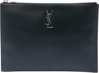 Saint Laurent Pre-owned Leren Clutch - Dames - Vintage Clutch - Blauw - ONE Size - Leer - Vintage