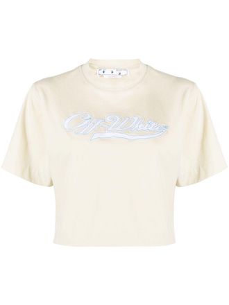 Off-white logo-print cropped T-shirt - women - Cotton/Polyester - L - Neutrals
