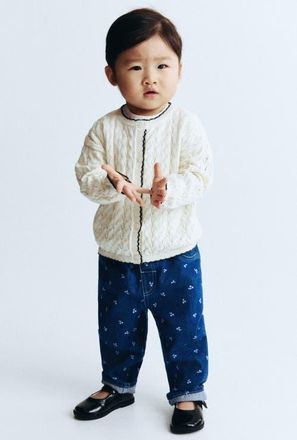 H&M Cotton Trousers in Dark Denim Blue/cherries at Nordstrom, Size 18M