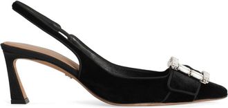 Dolce & Gabbana Womens Velvet Slingbak Shoe - Black viscose - Size 37.5 EU/IT
