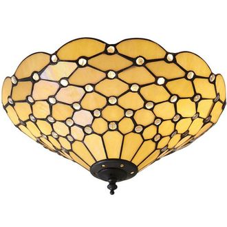 Loops Tiffany Glass Semi Flush Ceiling Light Amber Geometric Inverted Shade i00059 in Clear