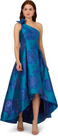 Adrianna Papell Womens Floral Jacquard High Low Dress - Blue - Size 14 UK