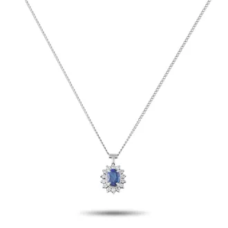 Luxury Bazaar Platinum 0.16ct Diamond and Sapphire Pendant Necklace MF27-041326