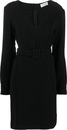 Parosh Black Belted V-neck Minidress