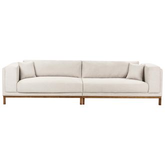 Beliani Sof&aacute; Moderno 4 Plazas Patas De Madera Tela De Poli&eacute;ster Beige Claro Veng