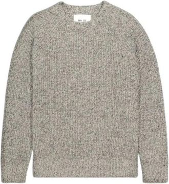 Nn.07 Klassieke Geribbelde Ronde Hals Trui - Heren - Sweatshirts - Grijs - M - Wol - Hoodies & sweatvesten