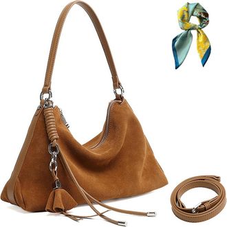 Generic Vintage Faux Suede Tote Bag for Women,Top Handle Handbag Fall Purses,Retro Shoulder Satchel with Adjustable Strap (Brown)