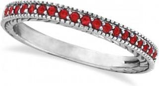 Allurez Ruby Stackable Ring Band Milgrain Edges 14k White Gold (0.25ct)