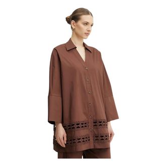 Twinset Overhemden, Dames, Bruin, M, Katoen, Geweven Shirt