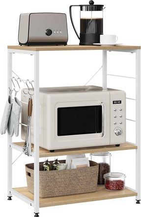 Woltu Estante De Cocina Estante De Microondas Estante Met&aacute;lico De Madera Y Acero Con 3 Estantes 60 X 40 X 82cm Blanco + Roble Claro - Woltu