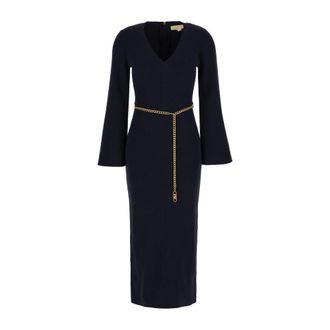 Michael Kors Abito Midi con Cintura in Misto Lana - - Dresses - Donna - Blu - L