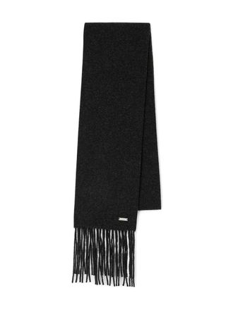Sandro fringed logo-plaque scarf - men - Fabric - One Size - Grey