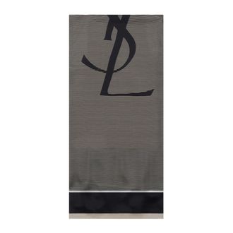 Saint Laurent Navy Blue Silk Scarf with YSL Logo - male - Saint Laurent - Silk Scarves - Blue - ONE SIZE - Accessories