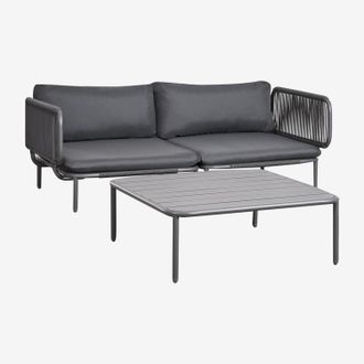 Sklum Sklum - Conjunto De Jard&iacute;n Con Sof&aacute; Modular De 2 Piezas Con 2 Sillones Esquineros Y Mesa De Centro Roubly