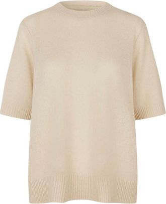 Masai Ronde hals gebreide top met korte mouwen - Dames - Ronde hals truien - Beige - S - Leer - Truien & Vesten