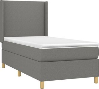 vidaXL Vidaxl - Cama Box Spring Colch&oacute;n Y Luces Led Tela Gris Oscuro 90x190 Cm