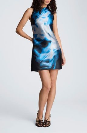 Kenneth Cole Gathered Halter Shift Minidress in Black Multi at Nordstrom, Size 14