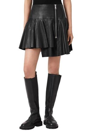 AllSaints Irina Asymmetric Leather Skirt in Black at Nordstrom, Size 10 Us