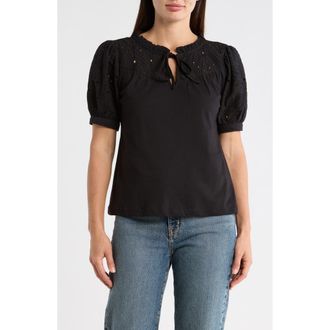 T Tahari Embroidered Short Sleeve Peasant Top in Black at Nordstrom Rack, Size X-Small