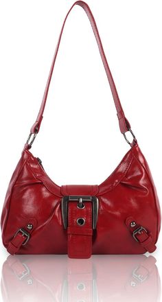 Generic Y2K Shoulder Bag for Women, Punk Style Crossbody Bag Soft PU Leather Vintage Handbag, Pleated Underarm Hobo Bag for Dating Party Shopping Daily Use (R