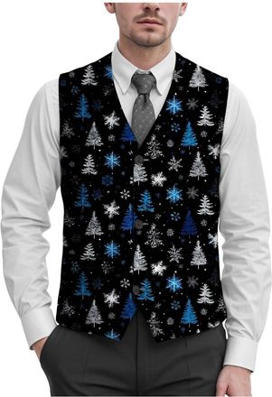 Generic Christmas Waistcoat Mens Fun Waistcoat Fun Christmas Festive Happy Santa Claus Xmas Holiday Dress V Neck Snowflake Xmas Waistcoats V Neck Sleeveless S