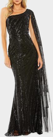 Mac Duggal Cape-Sleeve Sequin Column Gown