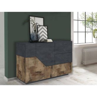 Dmora Credenza moderna a 2 ante geometriche e 3 cassetti, Made in Italy, Madia da cucina, Buffet di design da soggiorno, Cm 141x43h86, Ardesia e Acero, con