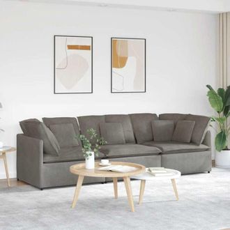 vidaXL Vidaxl - Divano Modulare con Cuscini in Tessuto a Coste Grigio Chiaro