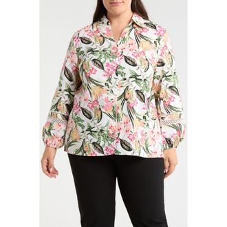Jones New York Floral Print Shirt in White Sand Multi at Nordstrom, Size 1 X