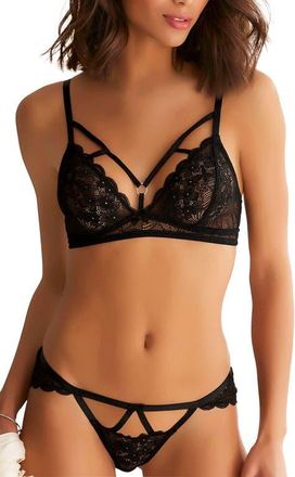 Lascana Womens Lace Bralette & Panty Set in Black & Silver at Nordstrom, Size 38A