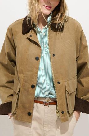 Alex Mill Chiltern Corduroy Trim Waxed Cotton Crop Jacket in Vintage Khaki at Nordstrom, Size X-Large