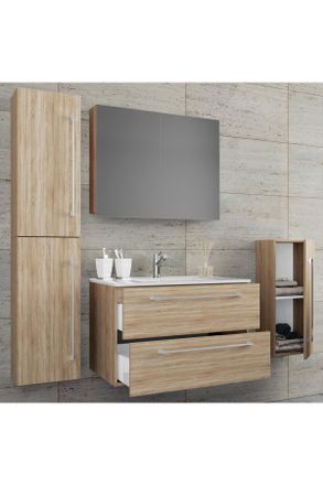 MID.YOU Mid.you Badezimmer, Sonoma Eiche, Metall, 2,2 Schubladen, 127 cm, h&auml;ngend, Badezimmer, Badm&ouml;belsets & Badm&ouml;belserien, Badm&ouml;bel-Sets