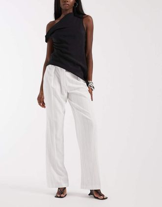 River Island Pantaloni a fondo ampio color crema a righe-Bianco