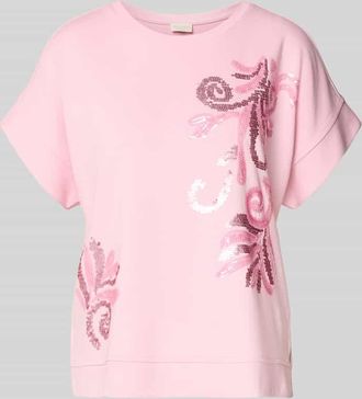 Milano Milano Italy T-Shirt aus Viskose-Mix mit Pailletten in Rosa, Gr&ouml;&szlig;e XXL